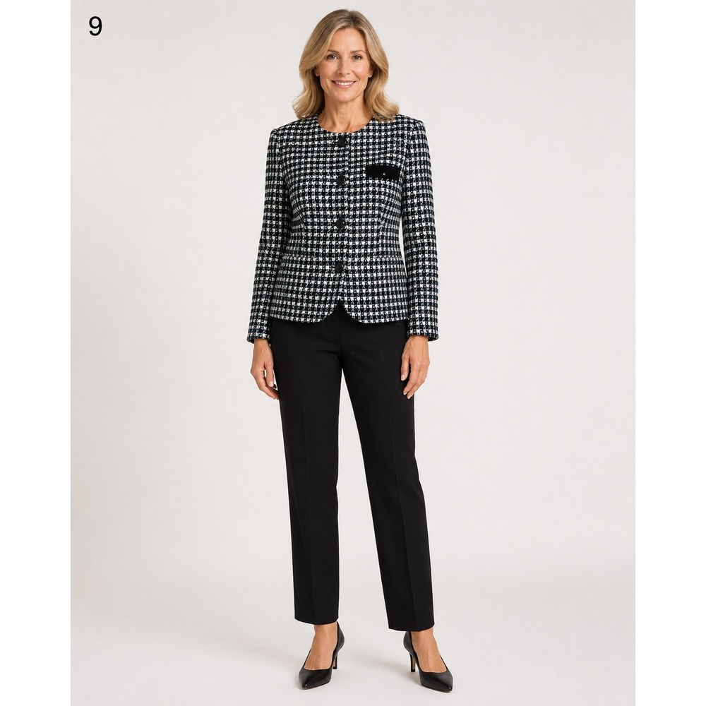 Vintage Le Suit Classic Houndstooth‎ Blazer Jacket Womens 14 Black Blue White